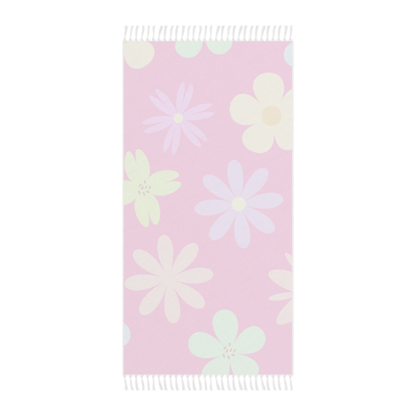 Boho Beach Cloth with Retro Mod Flower Design, Bright Pink Background, Girly, Pretty