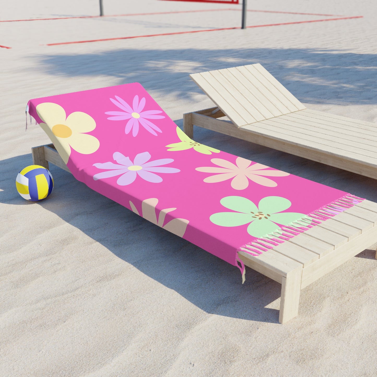 Boho Beach Cloth with Retro Mod Flower Design, Bright Pink Background, Girly, Pretty