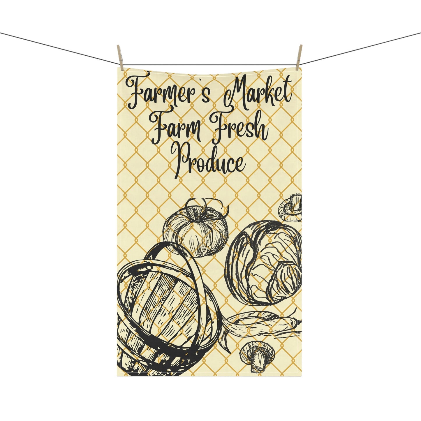 Kitchen Towel with Print of Farmers Market Theme