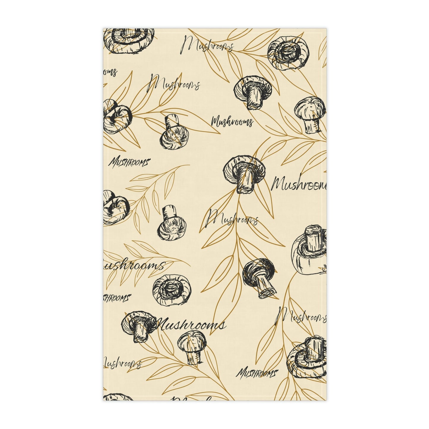 Kitchen Towel with Hand drawn Mushrooms Print, Fun Mushroom Design, Original Fine Botanical Art, Minimalist Line Drawings, Leaf background