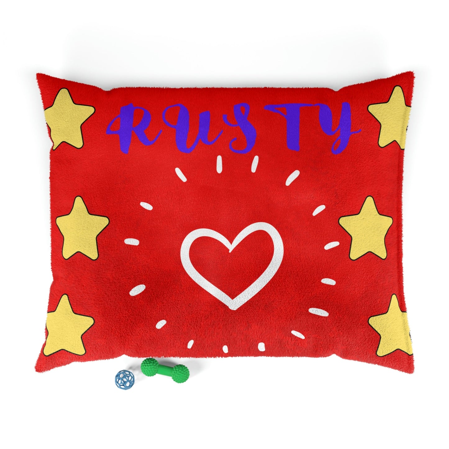 Pet Bed Choose Name, red background with stars