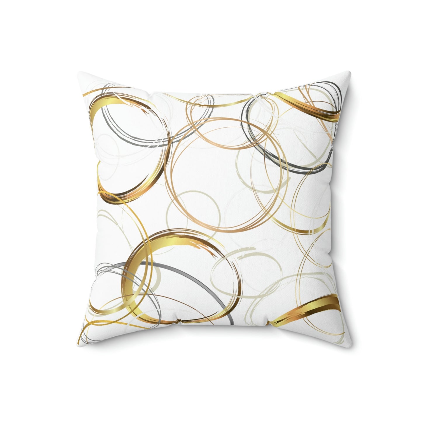 Spun Polyester Pillow with original digital artwork of abstrct circles in golds and browns on whithe background, four sizes available