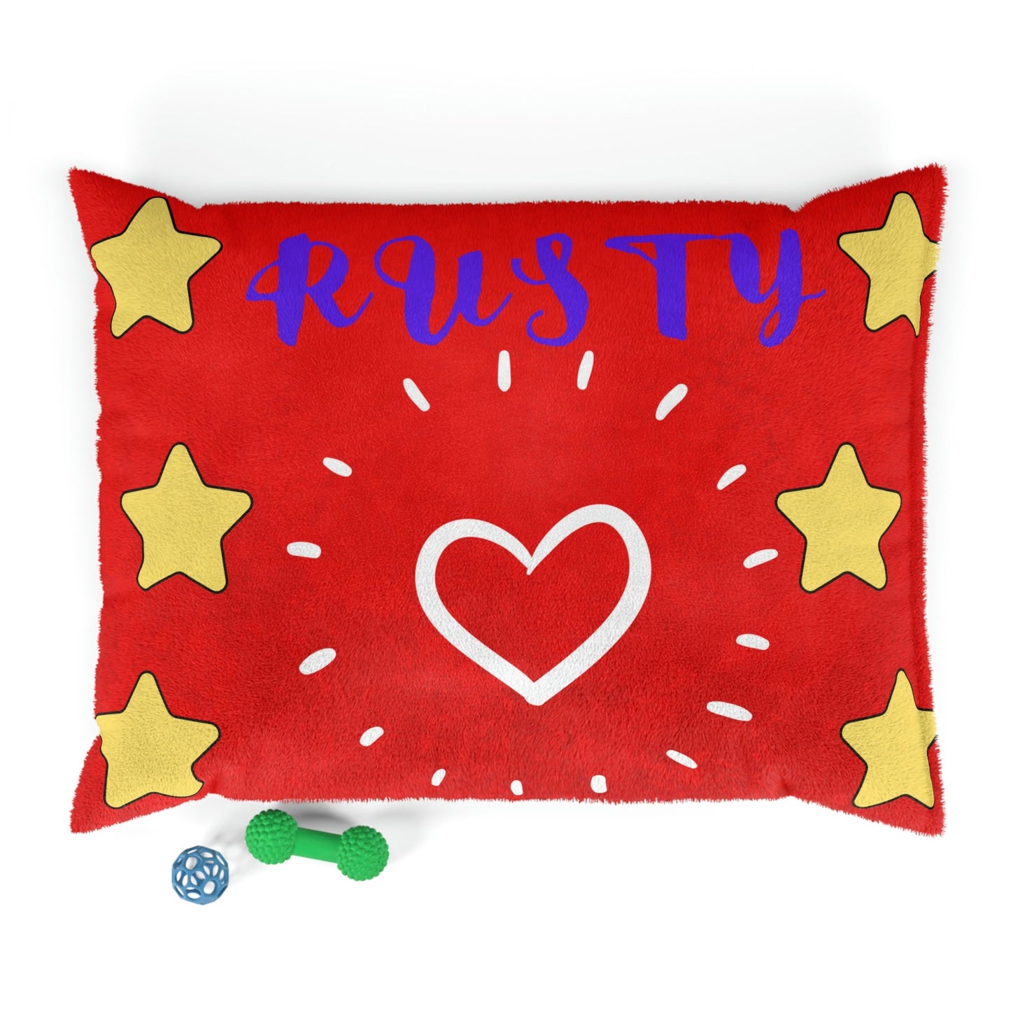 Pet Bed Choose Name, red background with stars