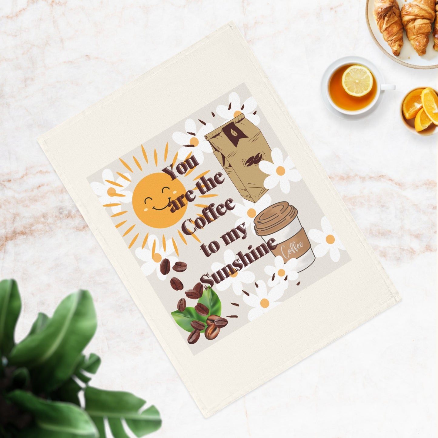 Cotton Tea Towel with Image of My Original Romantic Coffee Design