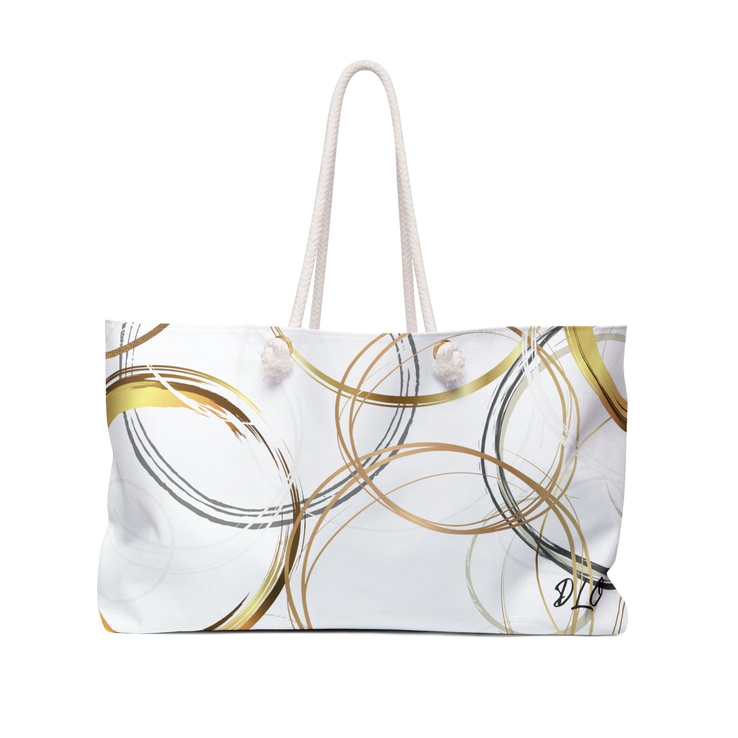 Weekender Bag with Gold and Beige Geometric Circles, Original Abstract Geometric Design, Fashionable, Travel, Carry On, Road Trip, Marketing