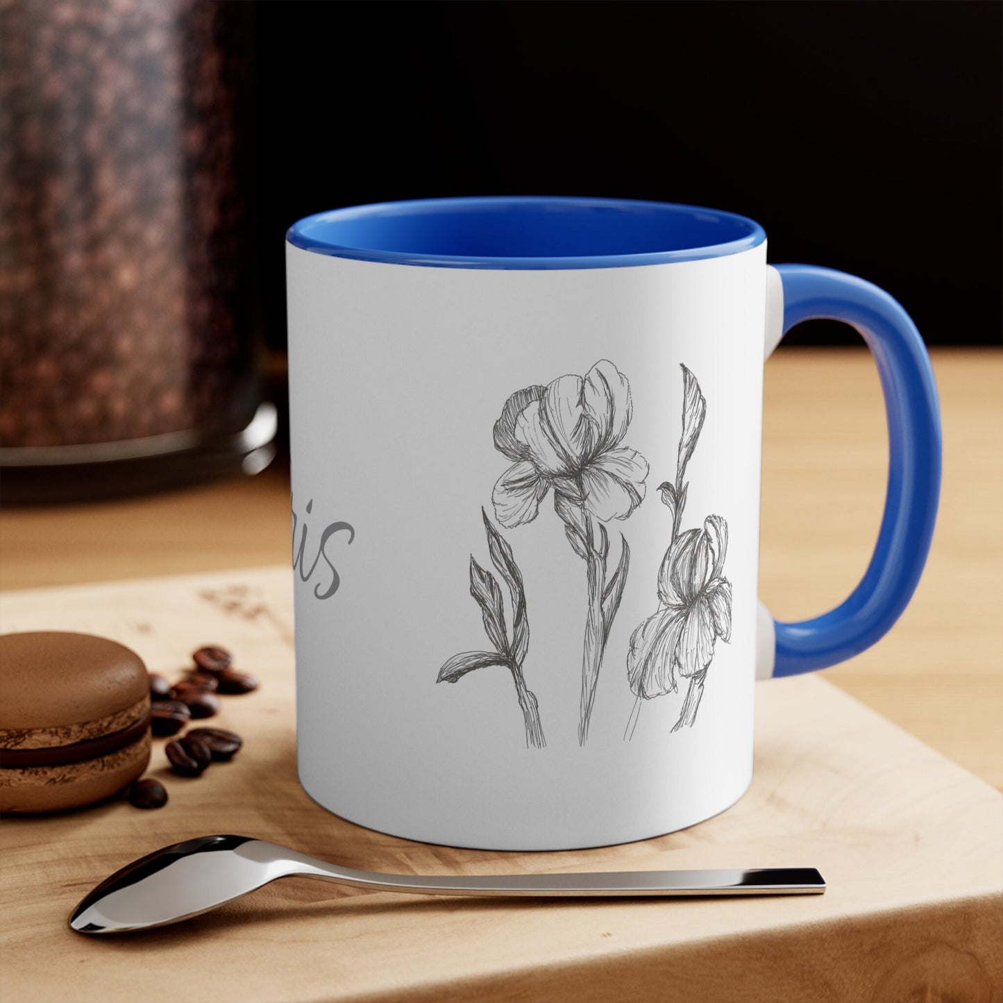 11oz Accent Mug with Print of My Original Ink Drawing of an Iris Flower