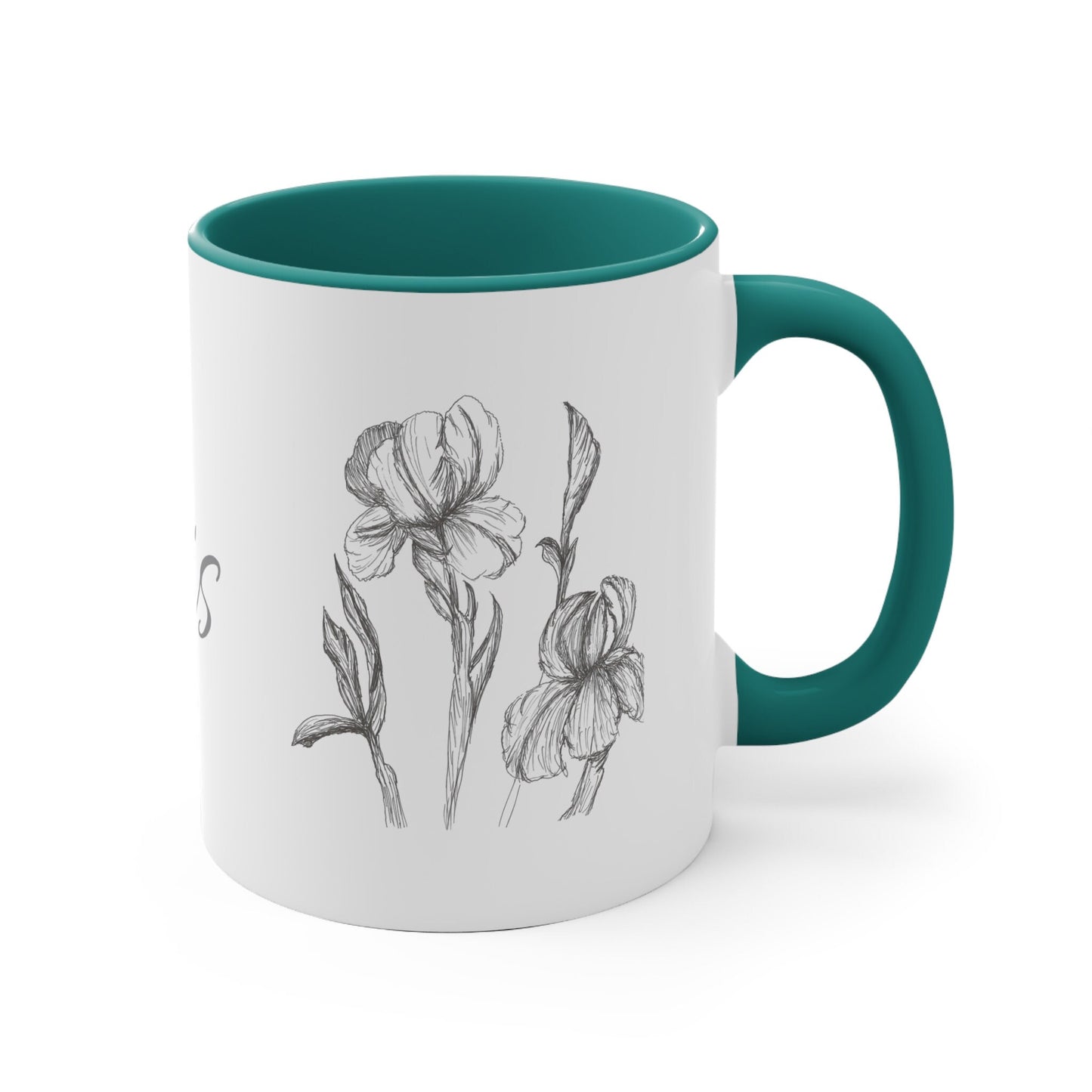 11oz Accent Mug with Print of My Original Ink Drawing of an Iris Flower