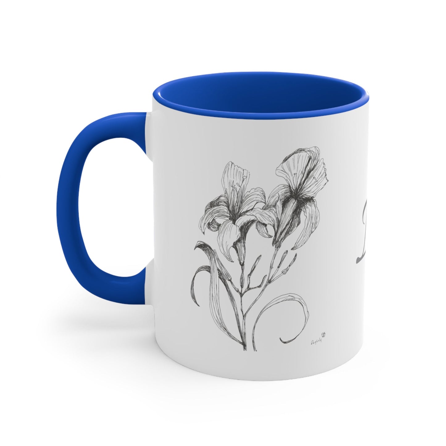 Copy of 11oz Accent Mug with Print of My Original Ink Drawing of an Iris Flower