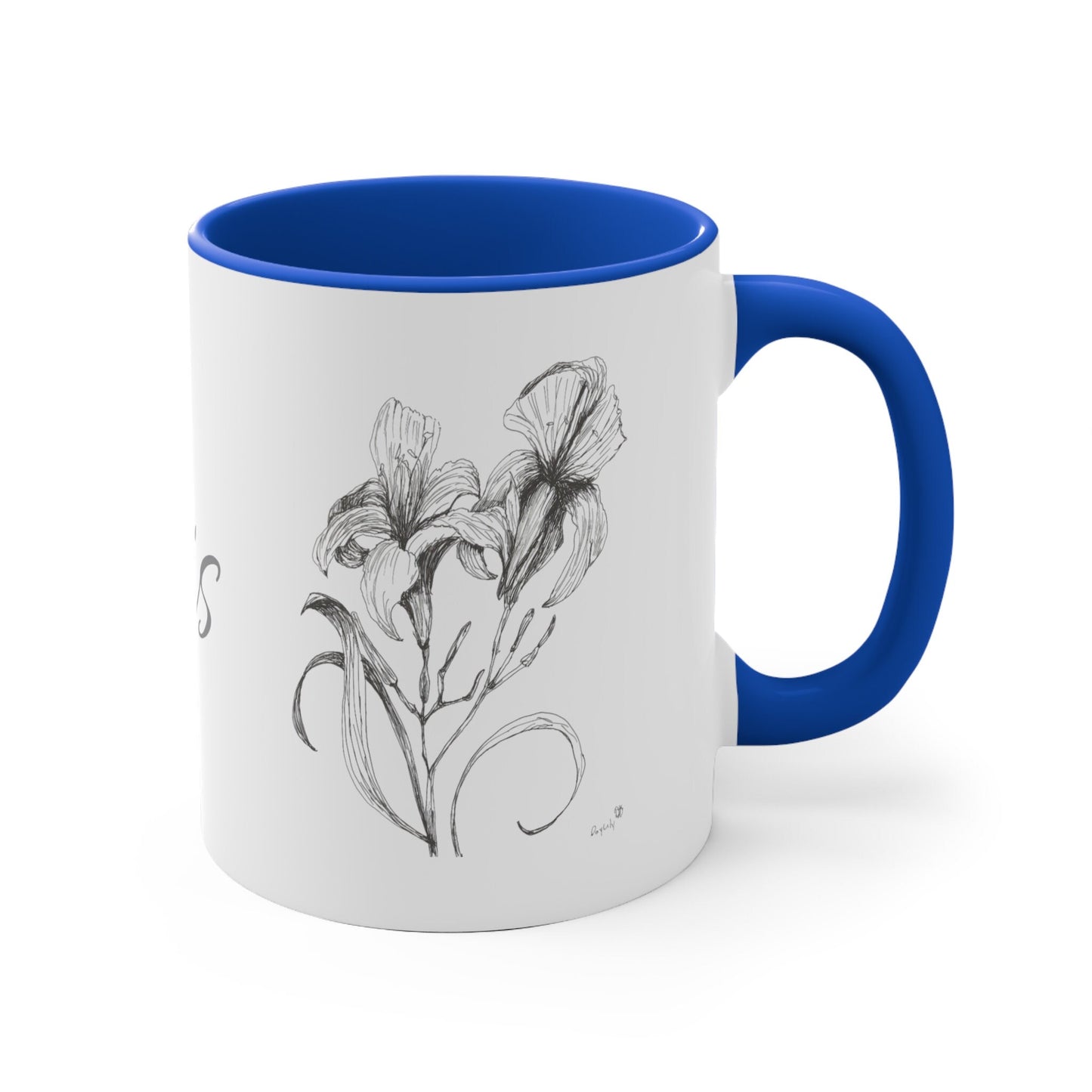 Copy of 11oz Accent Mug with Print of My Original Ink Drawing of an Iris Flower