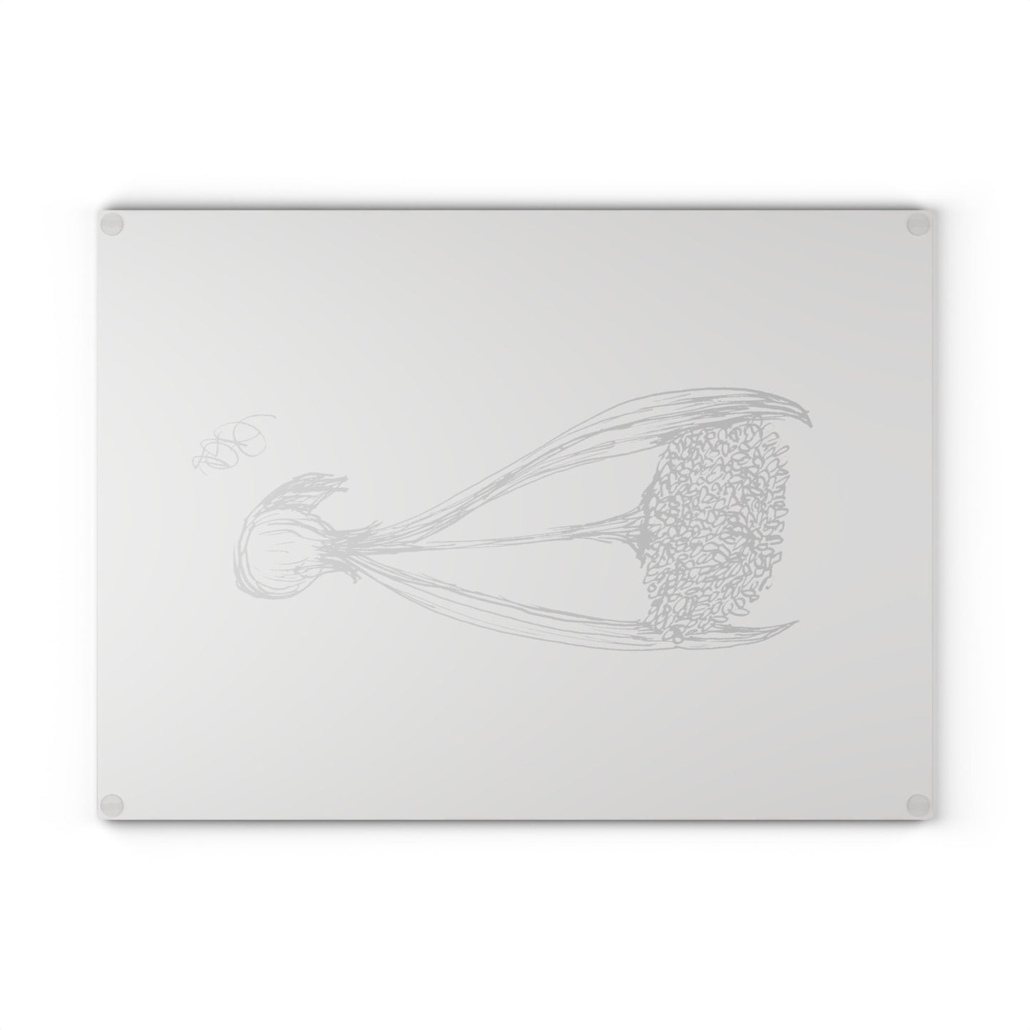 Glass Cutting Board with Hand Drawing of Flowering Garlic Bulb, Minimalist Line Drawing,Black Ink on Bristol in Calligraphy Pen,Original Art