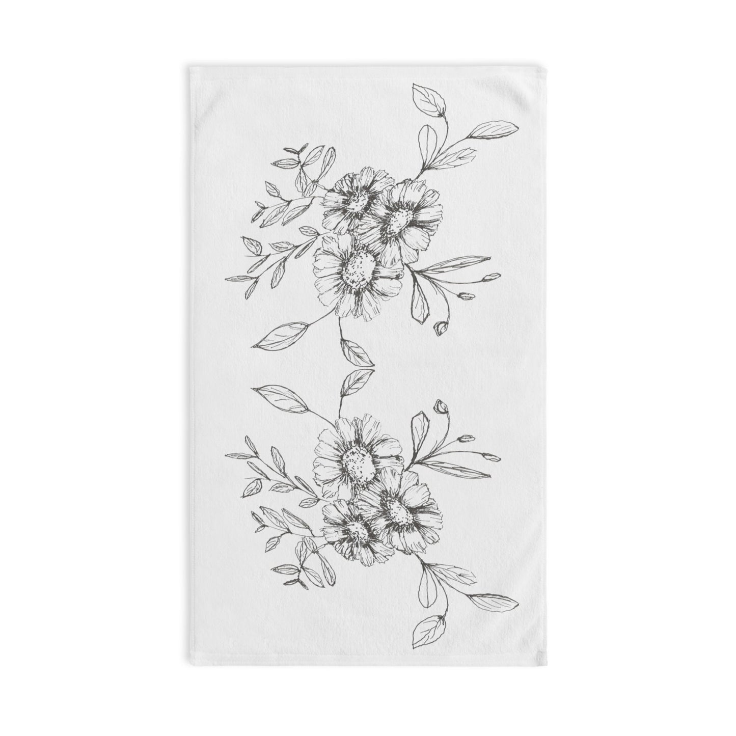 Hand Towel Printed with Original Hand Drawn Ink Flowers