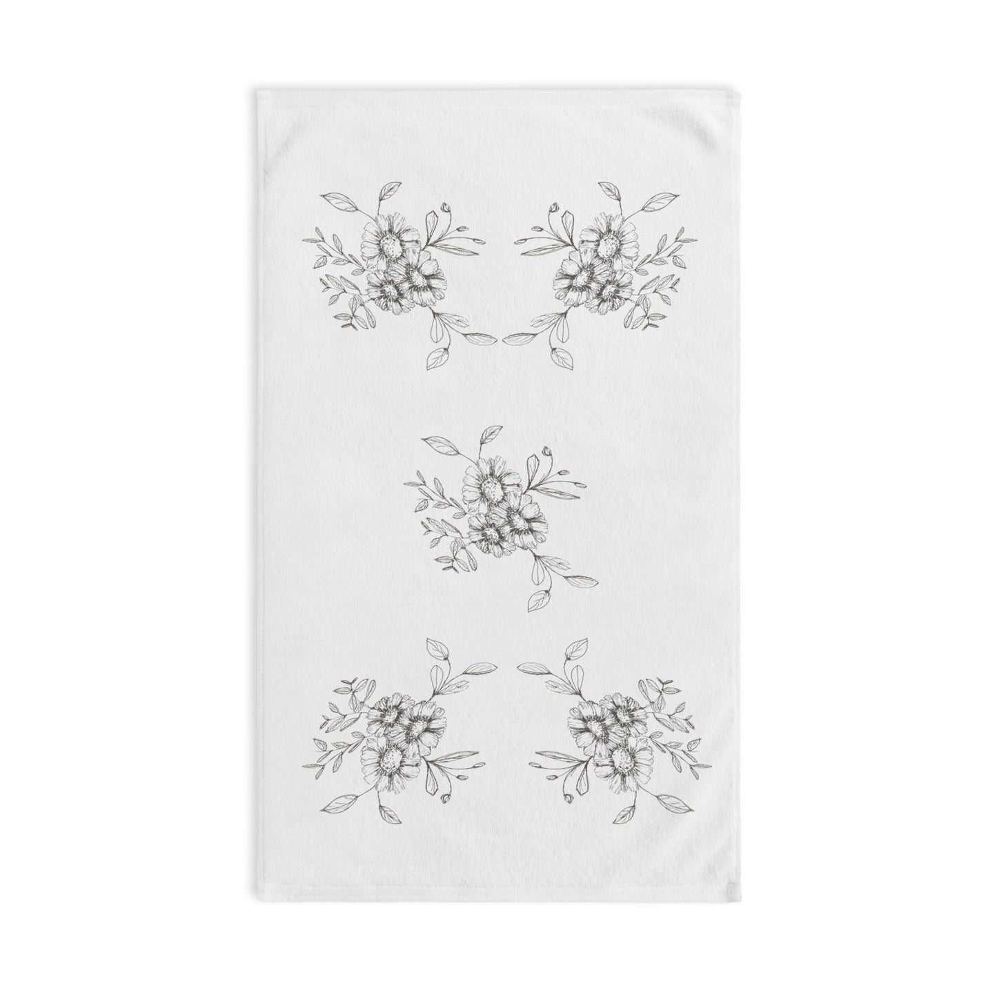 Hand Towel with Print of My Original Hand Drawn Ink Flowers, Pretty Flowers to Accent Any Bathroom with a Minimalist Design