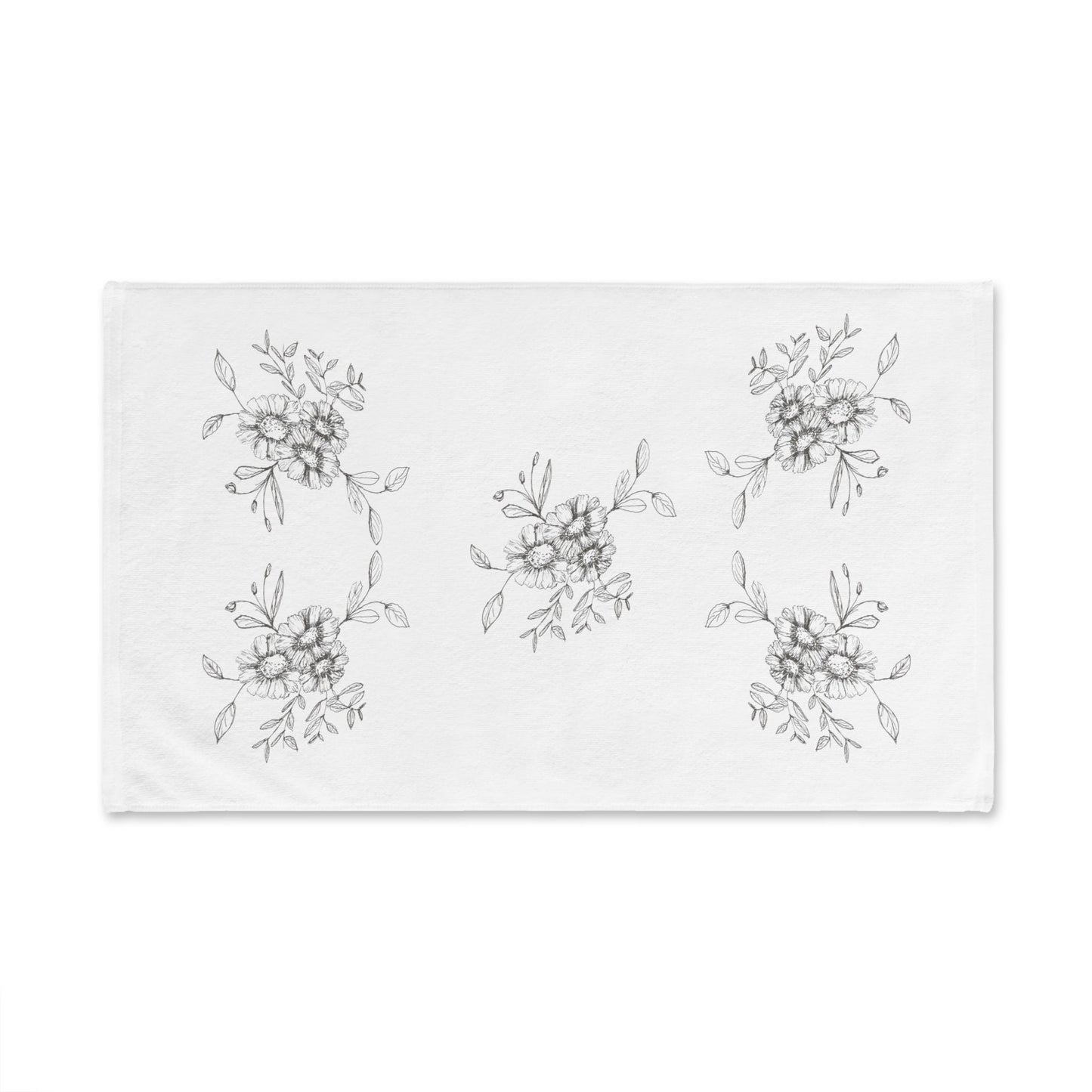 Hand Towel with Print of My Original Hand Drawn Ink Flowers, Pretty Flowers to Accent Any Bathroom with a Minimalist Design