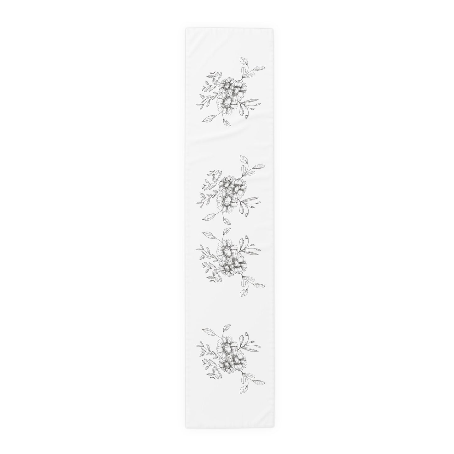 Table Runner (Cotton or Poly) 2 Sizes, Printed with Original Hand ink Drawings of Flowers, Spaced Symmetrically