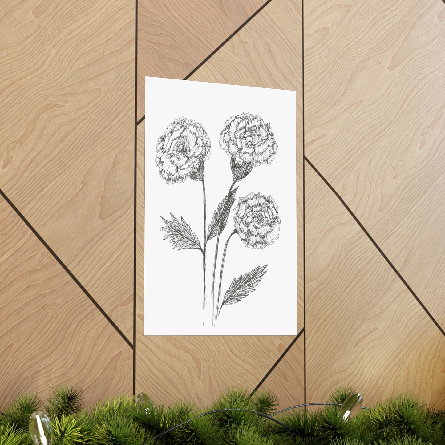 Matte Vertical Posters. Hand Drawing if Carnations, Original Ink Botanical Drawing, Minimalist, Line Drawing,Various Sizes