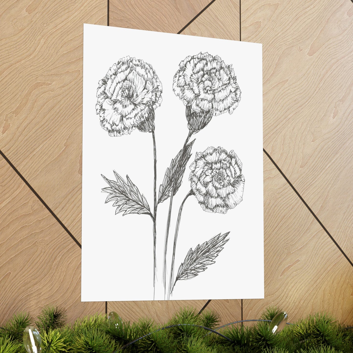 Matte Vertical Posters. Hand Drawing if Carnations, Original Ink Botanical Drawing, Minimalist, Line Drawing,Various Sizes