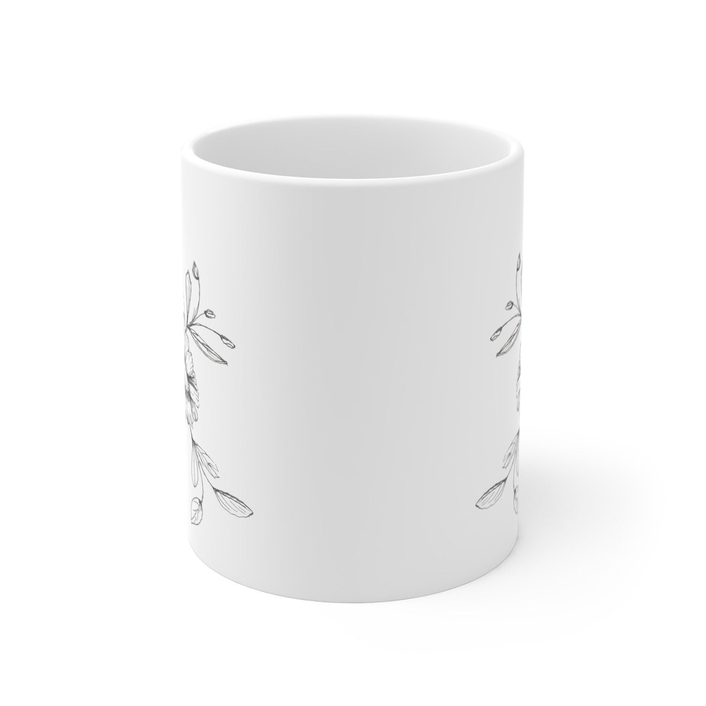 Pretty Simple Floral Mug 11oz, Hand drawing,Original Art Minimalist line drawing