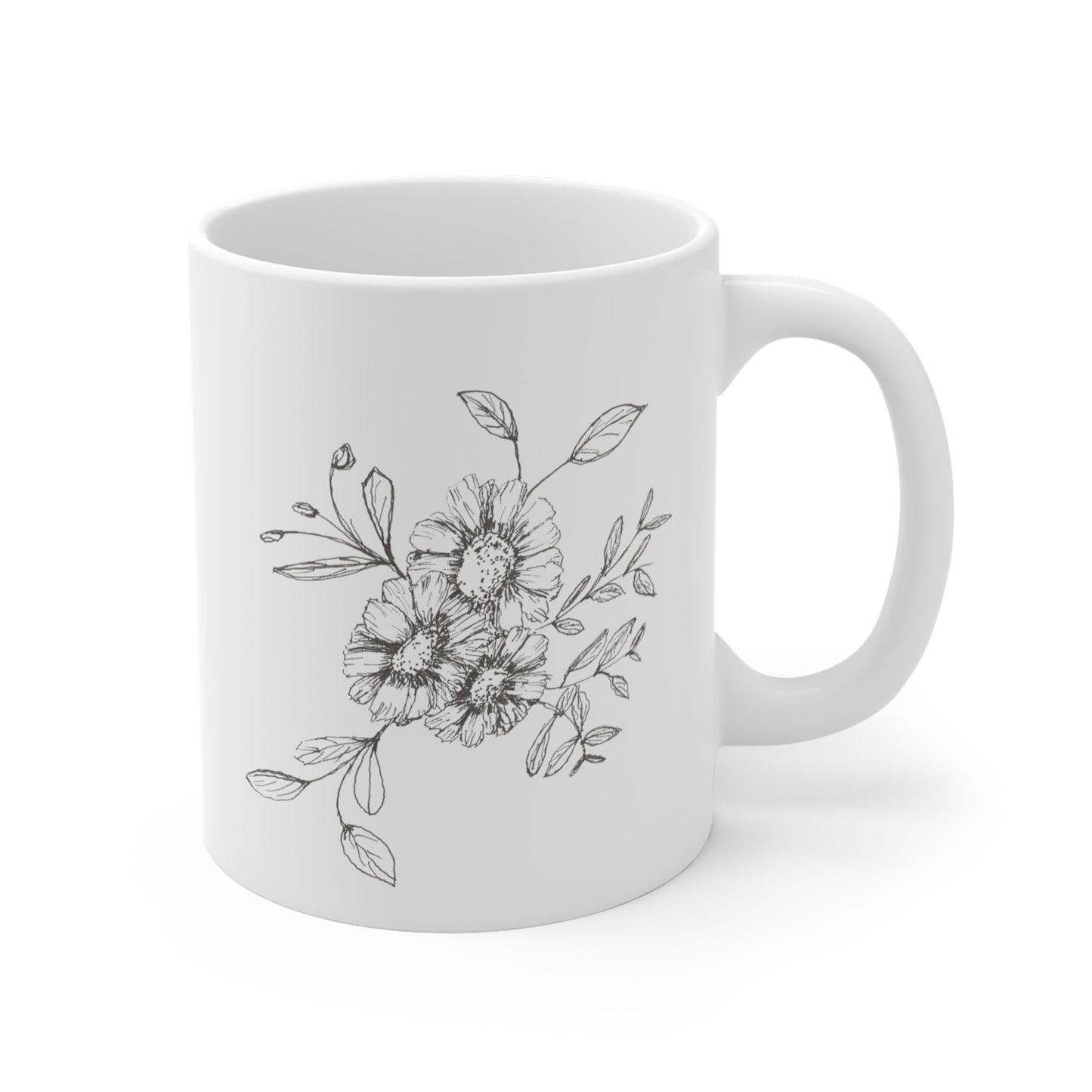 Pretty Simple Floral Mug 11oz, Hand drawing,Original Art Minimalist line drawing