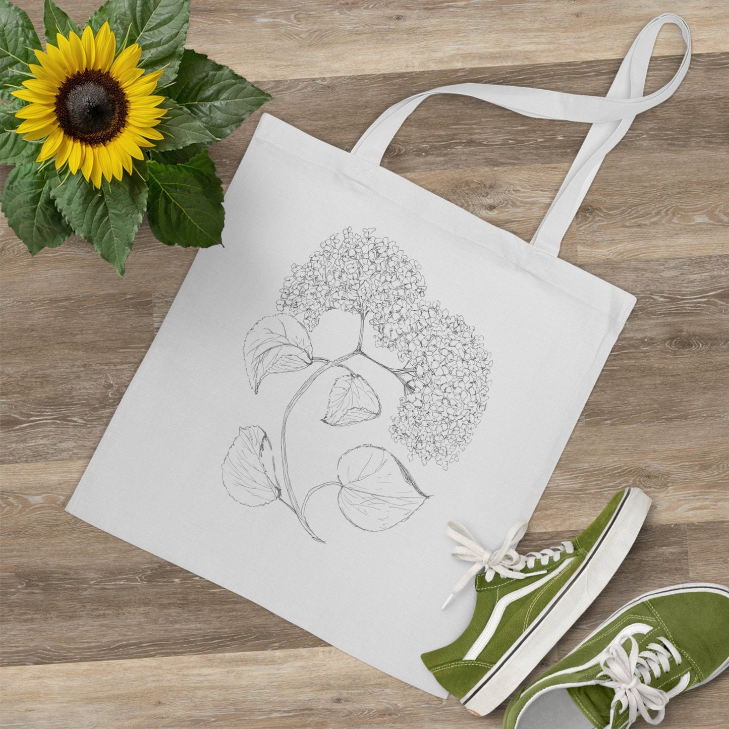 Tote Bag with Print of Original Art of Hand Drawn Hydragea