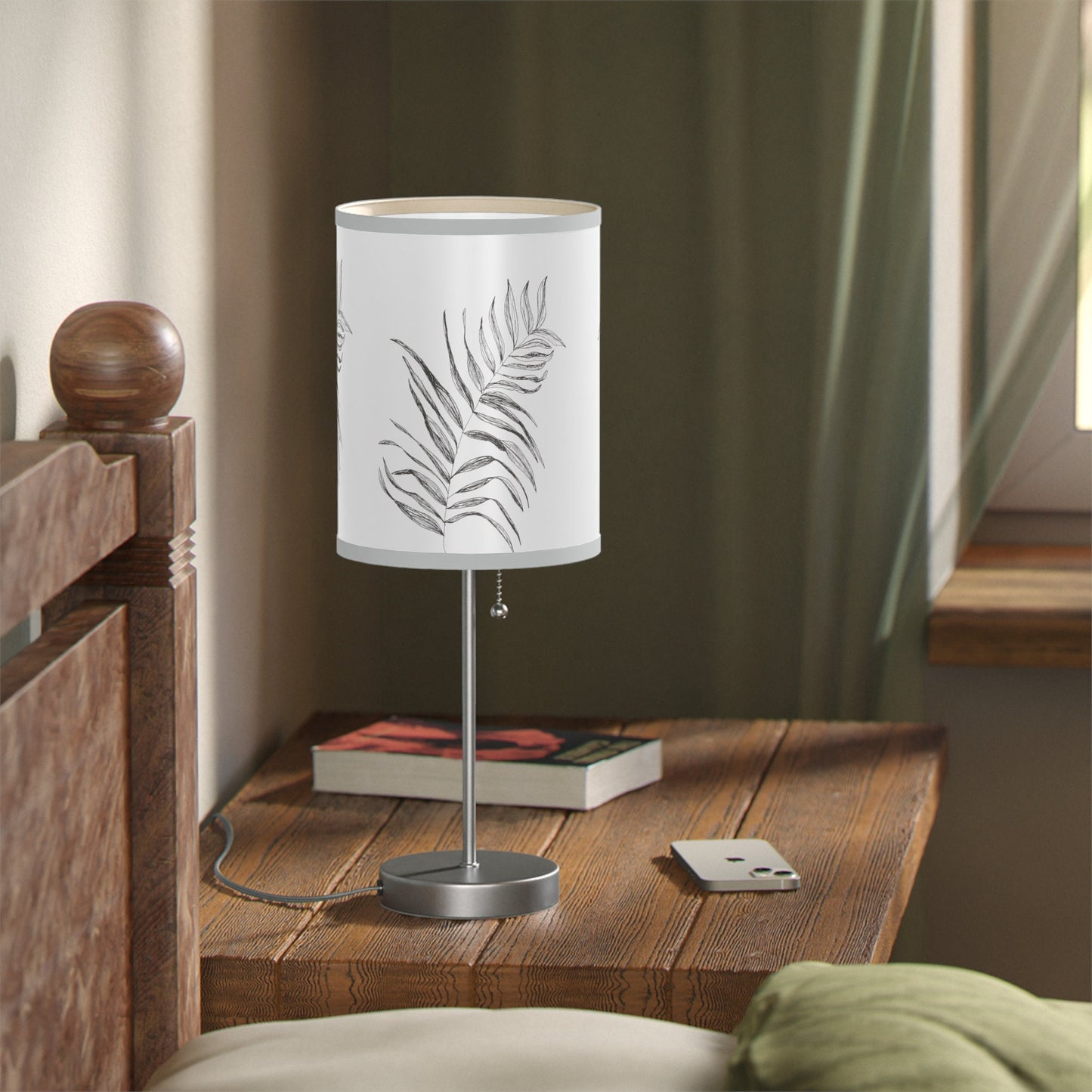 Lamp on a Stand, US|CA plug with Print Original Floral Drawing, 6 Trim Colors, 2 Trim Fininshes