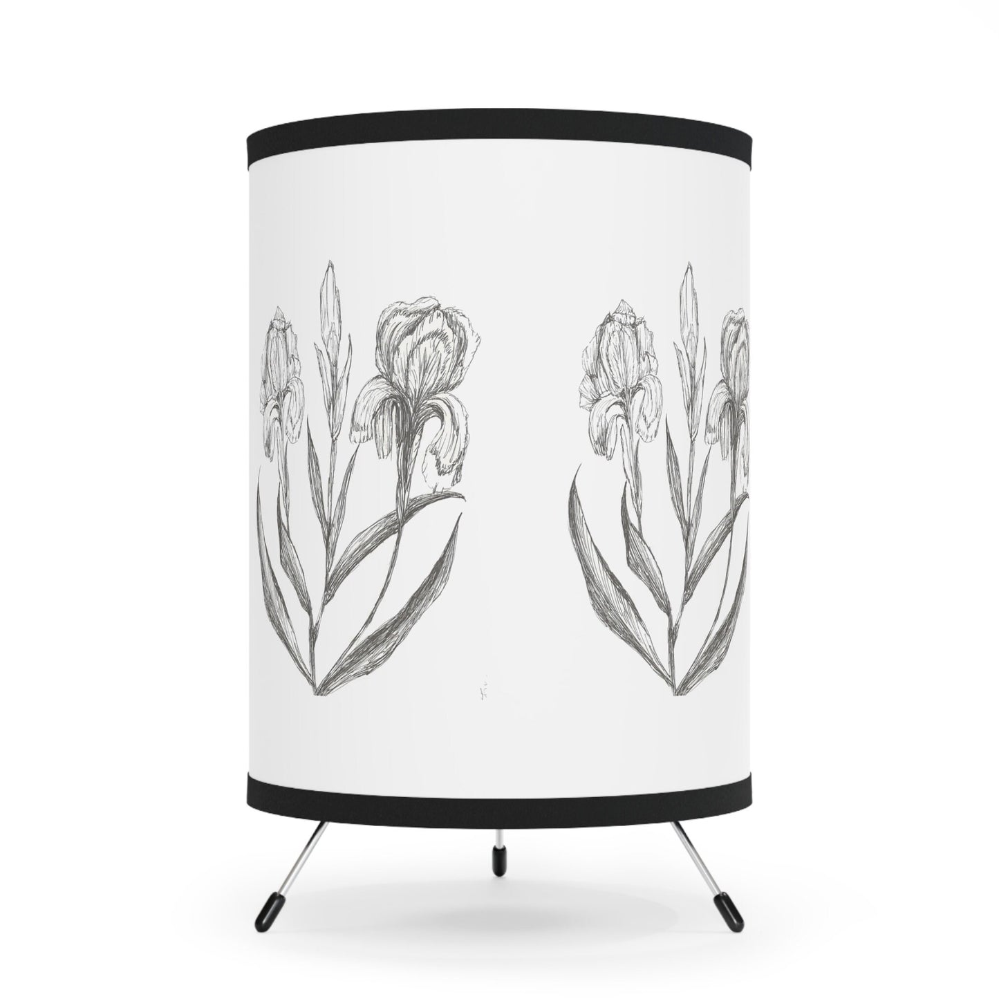 Tripod Lamp with High-Res Printed Shade, US\CA plug Printed with Original Hand Drawn Iris Flower, Spring, Summer,Floral Art, Pretty, Garden