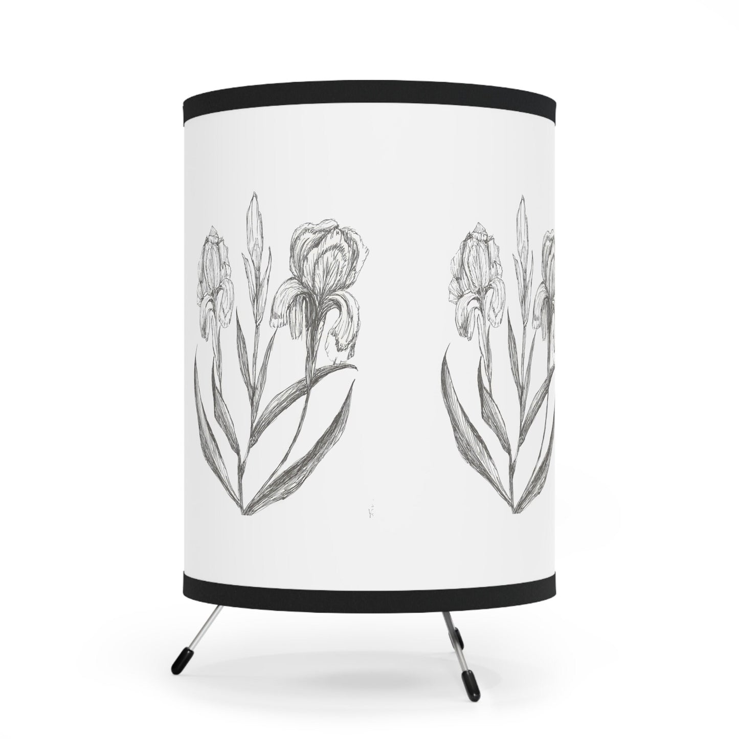 Tripod Lamp with High-Res Printed Shade, US\CA plug Printed with Original Hand Drawn Iris Flower, Spring, Summer,Floral Art, Pretty, Garden