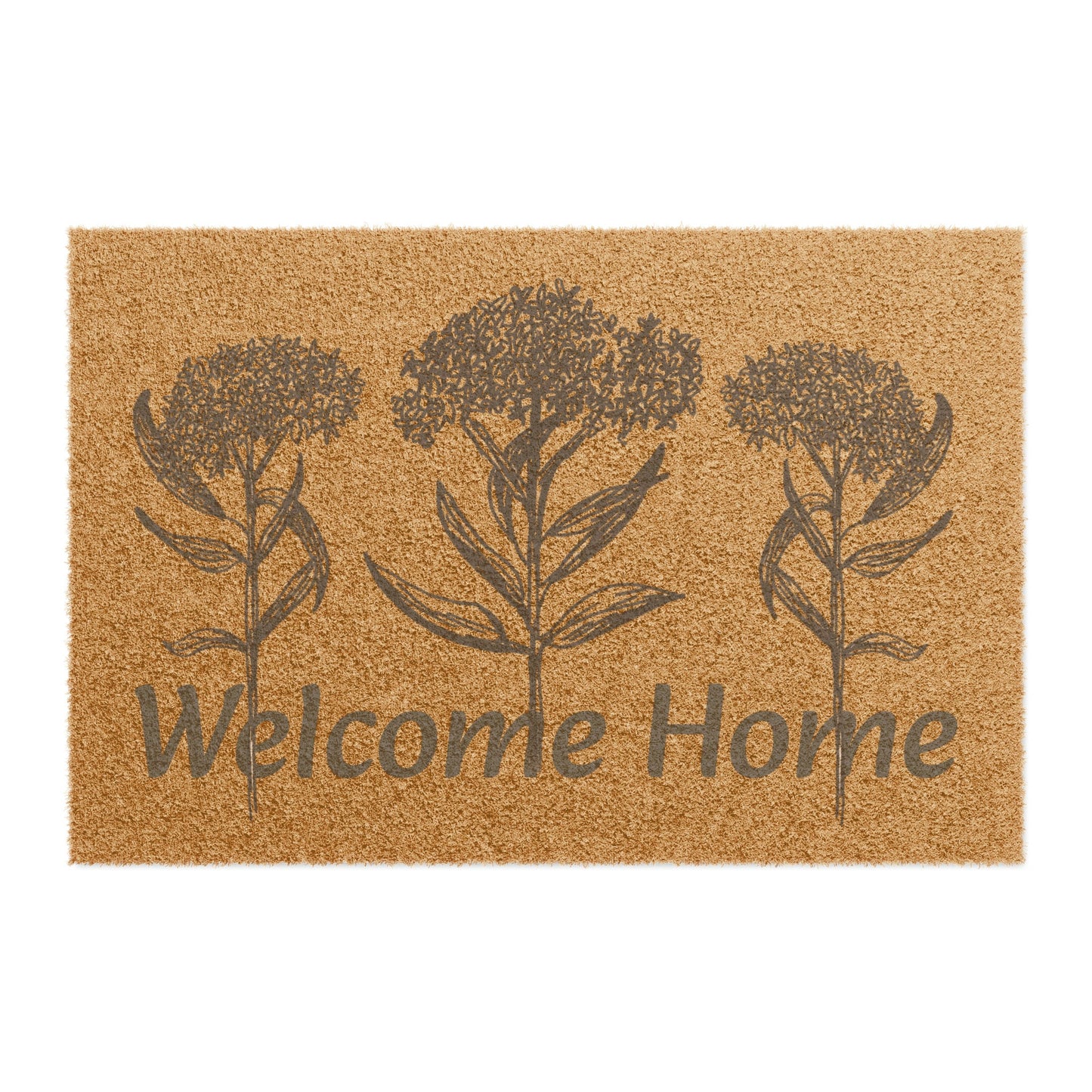 Doormat with Original Hand Drawn Milkweeds Printed, "Welcome Home"