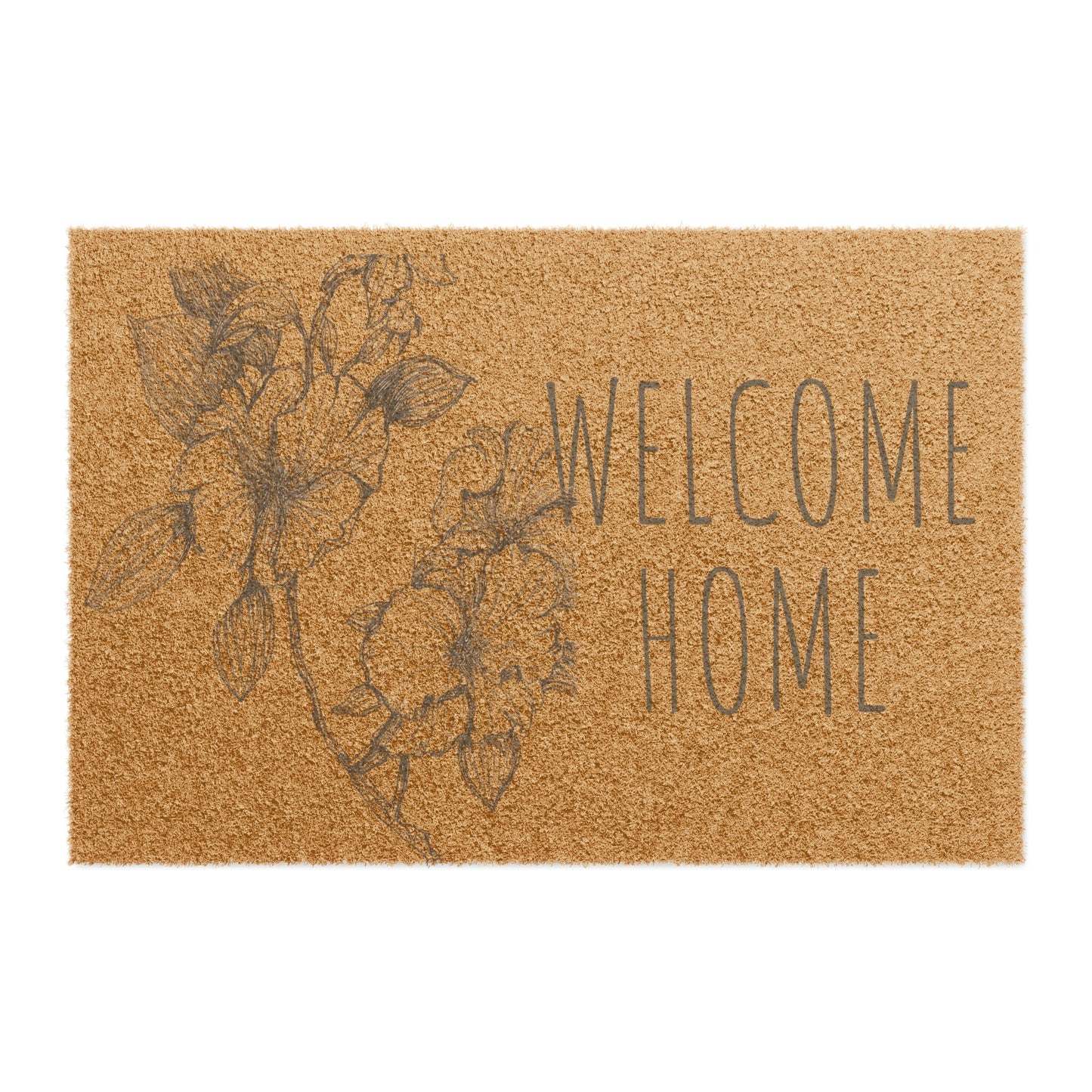 Doormat with Original Hand Drawn Floral Art, Hollyhock