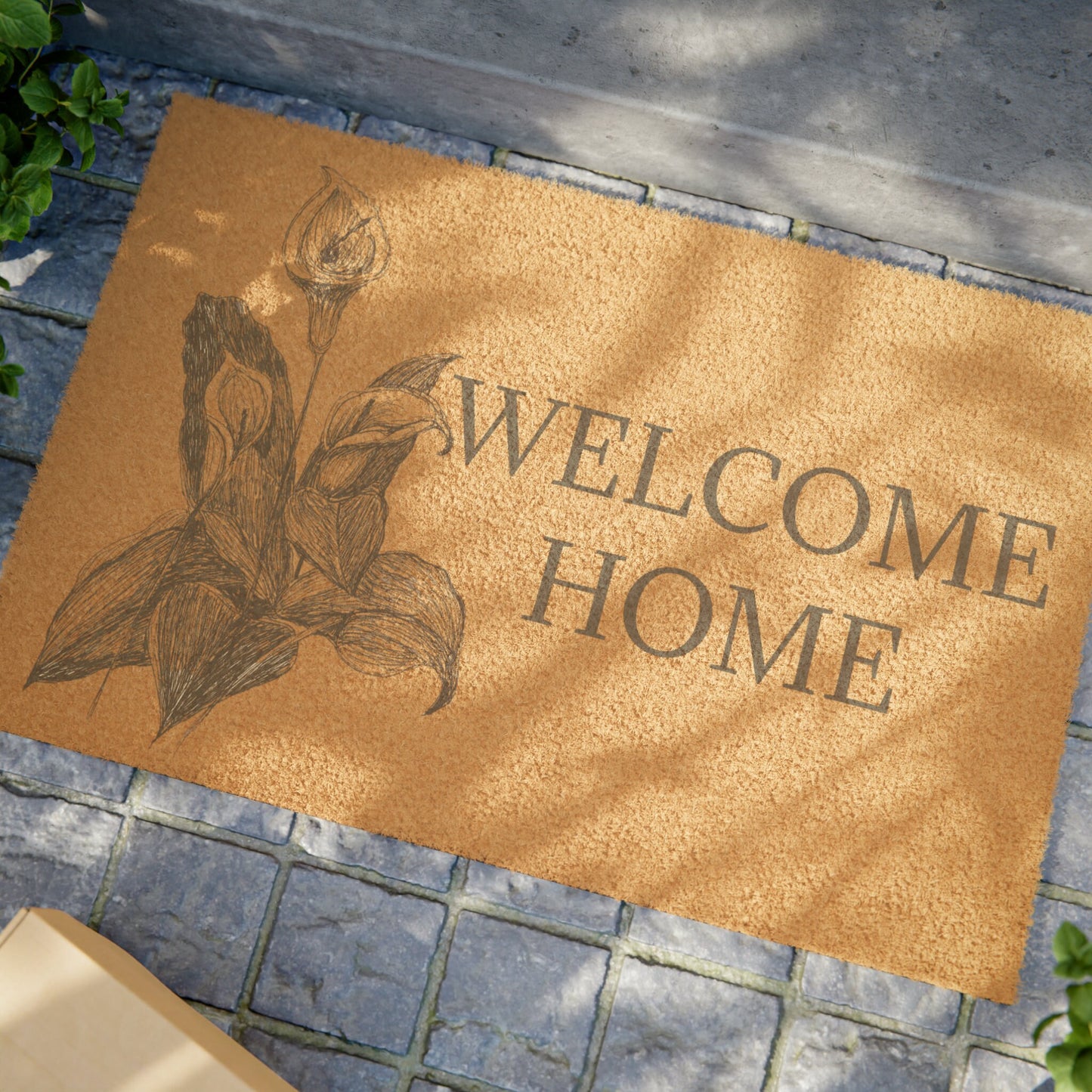 Welcoming Doormat with Original Hand Drawn Floral Art Print, Peace Lily, Outdoor Accent, Floor Mat, FlowerAccent, Mud Room, Flower Art