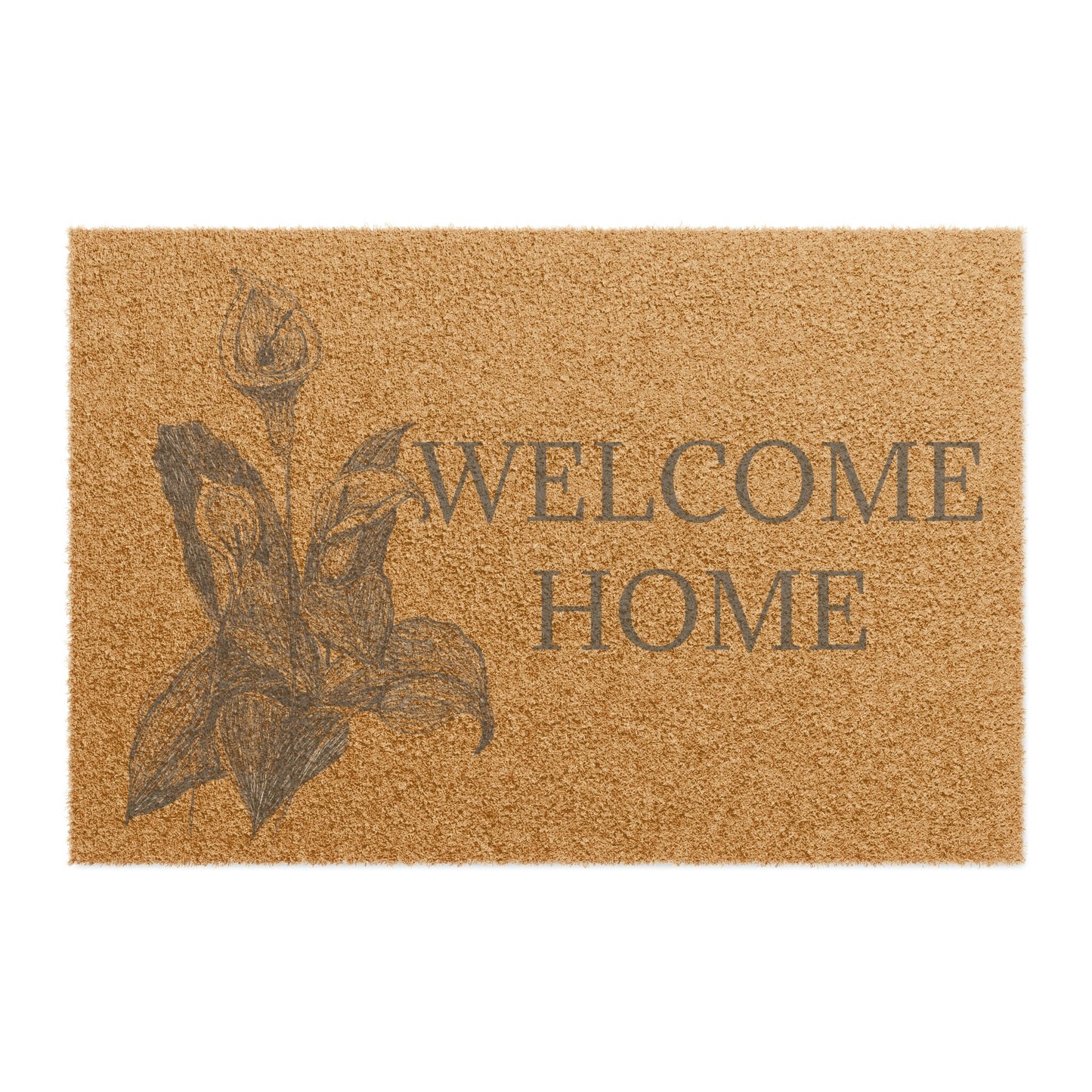 Welcoming Doormat with Original Hand Drawn Floral Art Print, Peace Lily, Outdoor Accent, Floor Mat, FlowerAccent, Mud Room, Flower Art