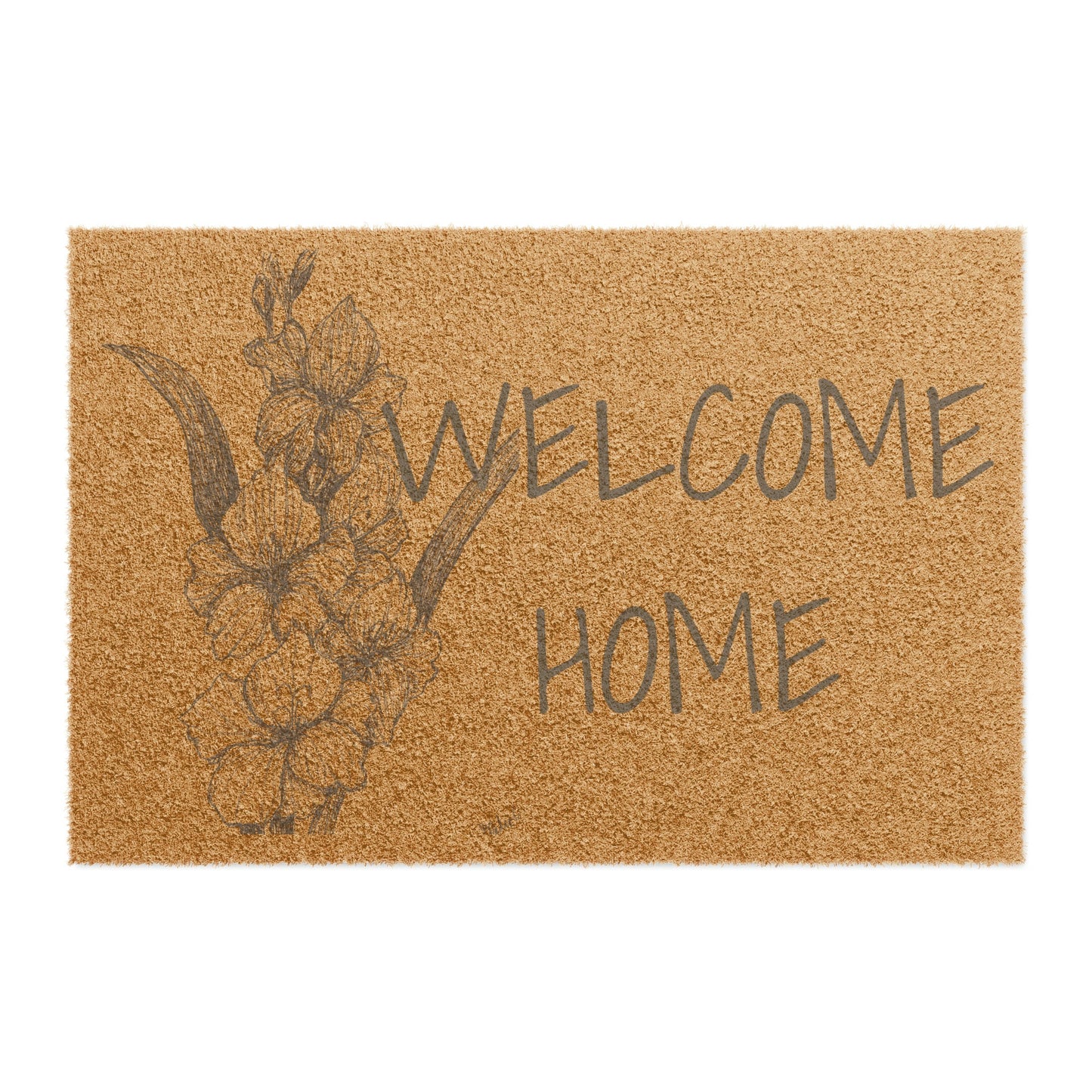 Doormat wth Original Hand Drawn Floral Art, Hollyhock