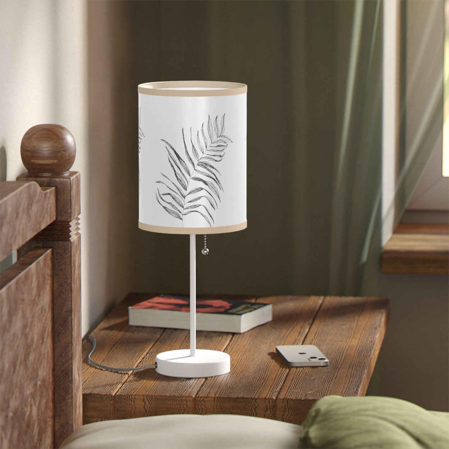 Lamp on a Stand, US|CA plug with Print Original Floral Drawing, 6 Trim Colors, 2 Trim Fininshes