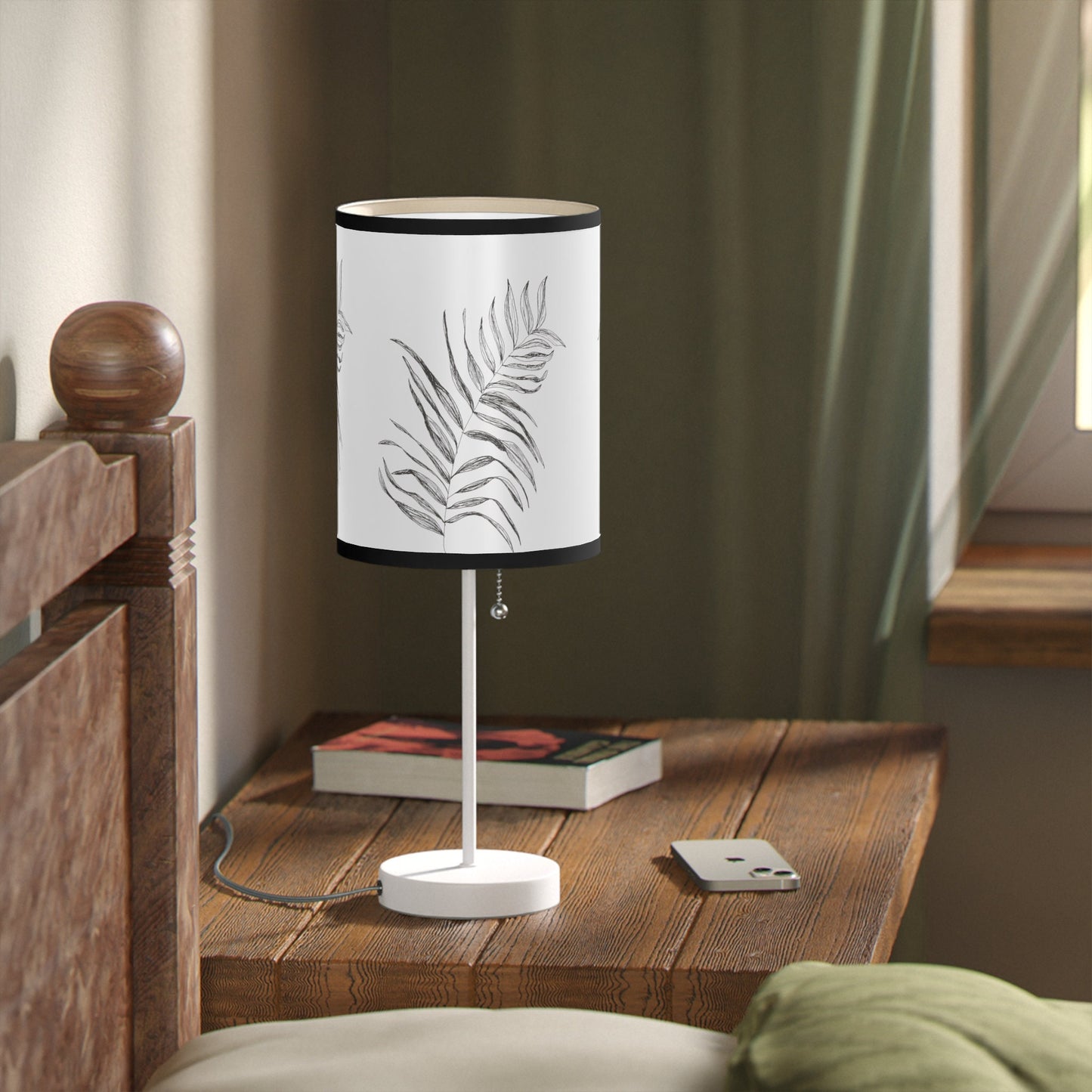 Lamp on a Stand, US|CA plug with Print Original Floral Drawing, 6 Trim Colors, 2 Trim Fininshes