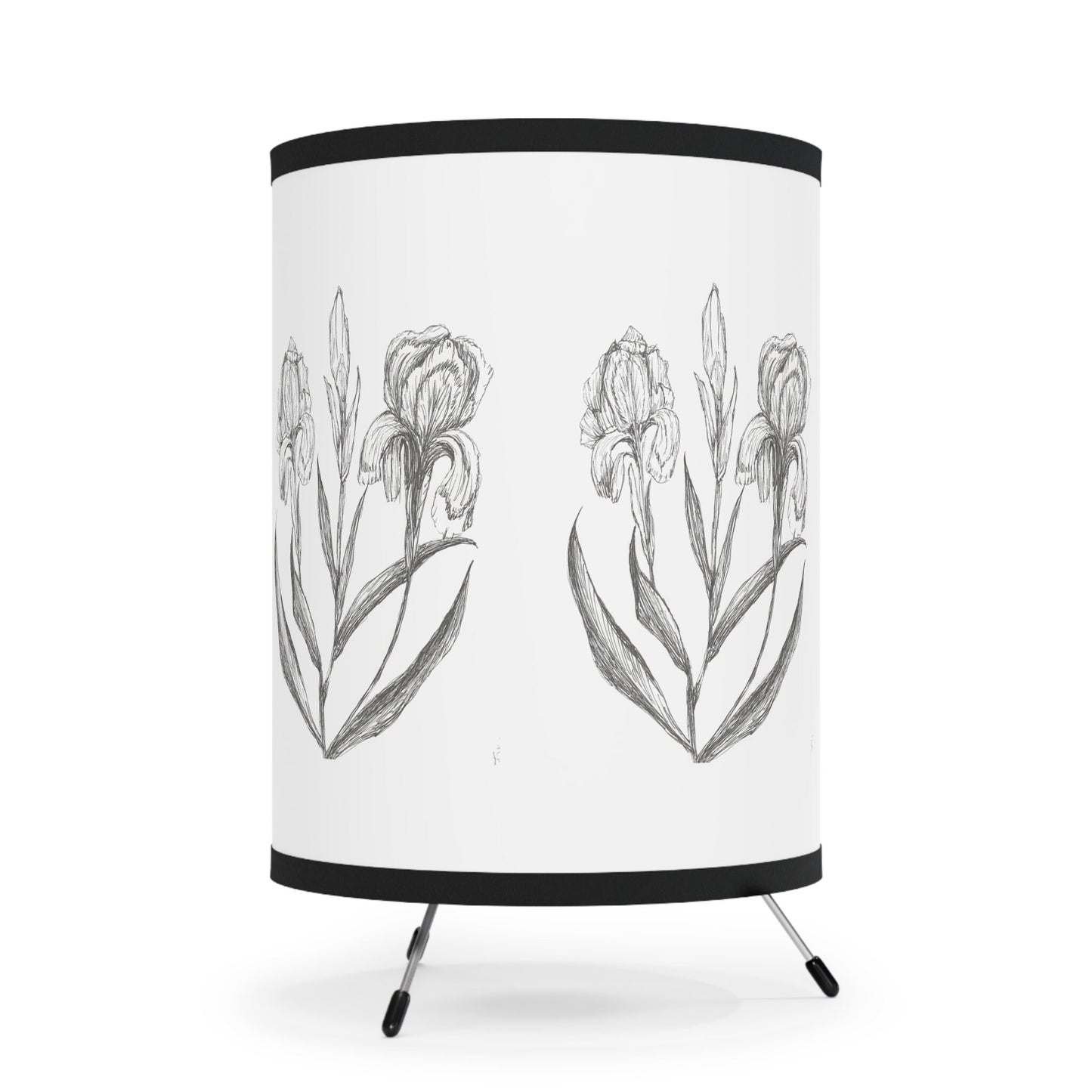 Tripod Lamp with High-Res Printed Shade, US\CA plug Printed with Original Hand Drawn Iris Flower, Spring, Summer,Floral Art, Pretty, Garden