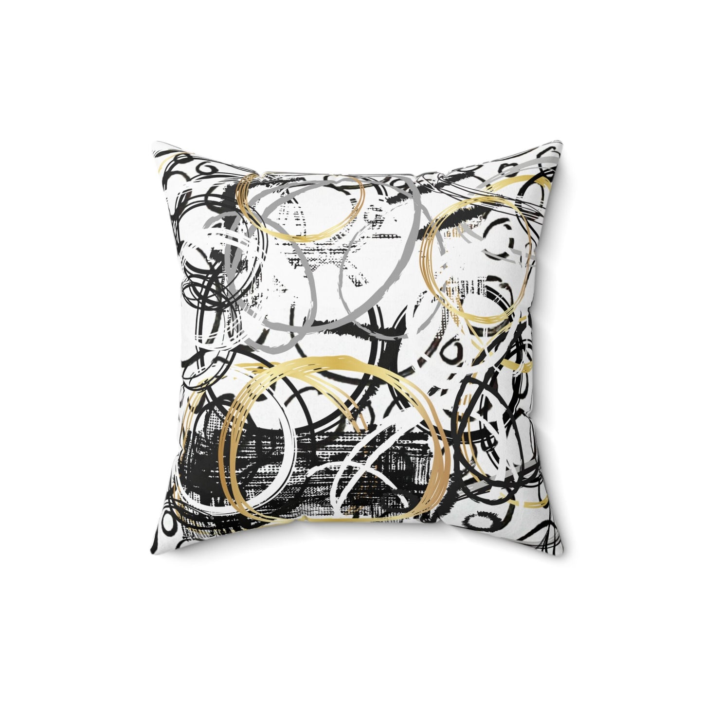 Spun Polyester Square Pillow with Bold B&W Abstract Design, Cement, Asphalt, Street, Original Art, Knife work, Random Shapes and Textures