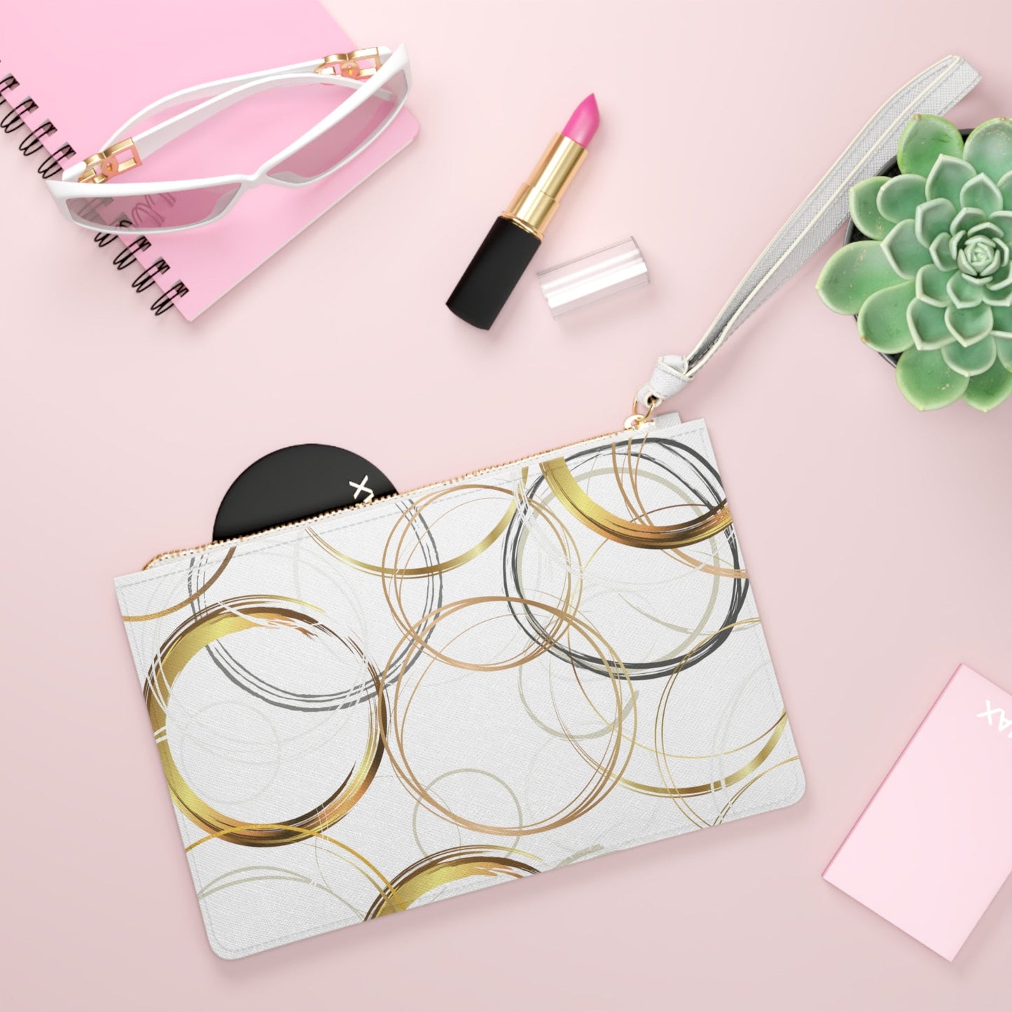 Clutch Bag with Original Geometric Circles Digital Art Design