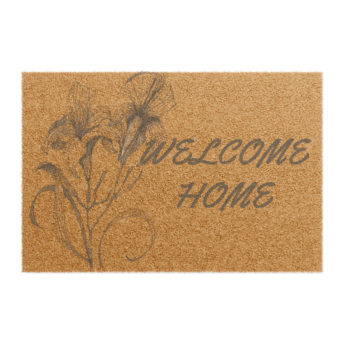 Doormat with Original Hand Drawn Floral Art, Iris