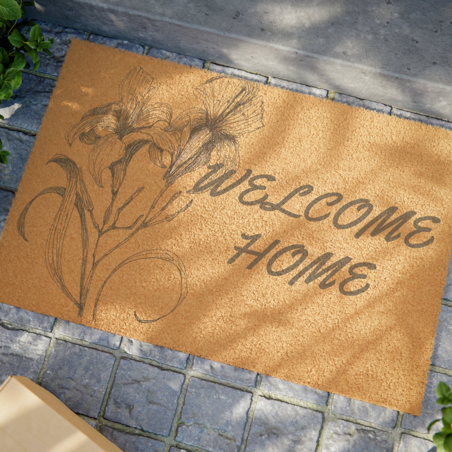 Doormat with Original Hand Drawn Floral Art, Iris