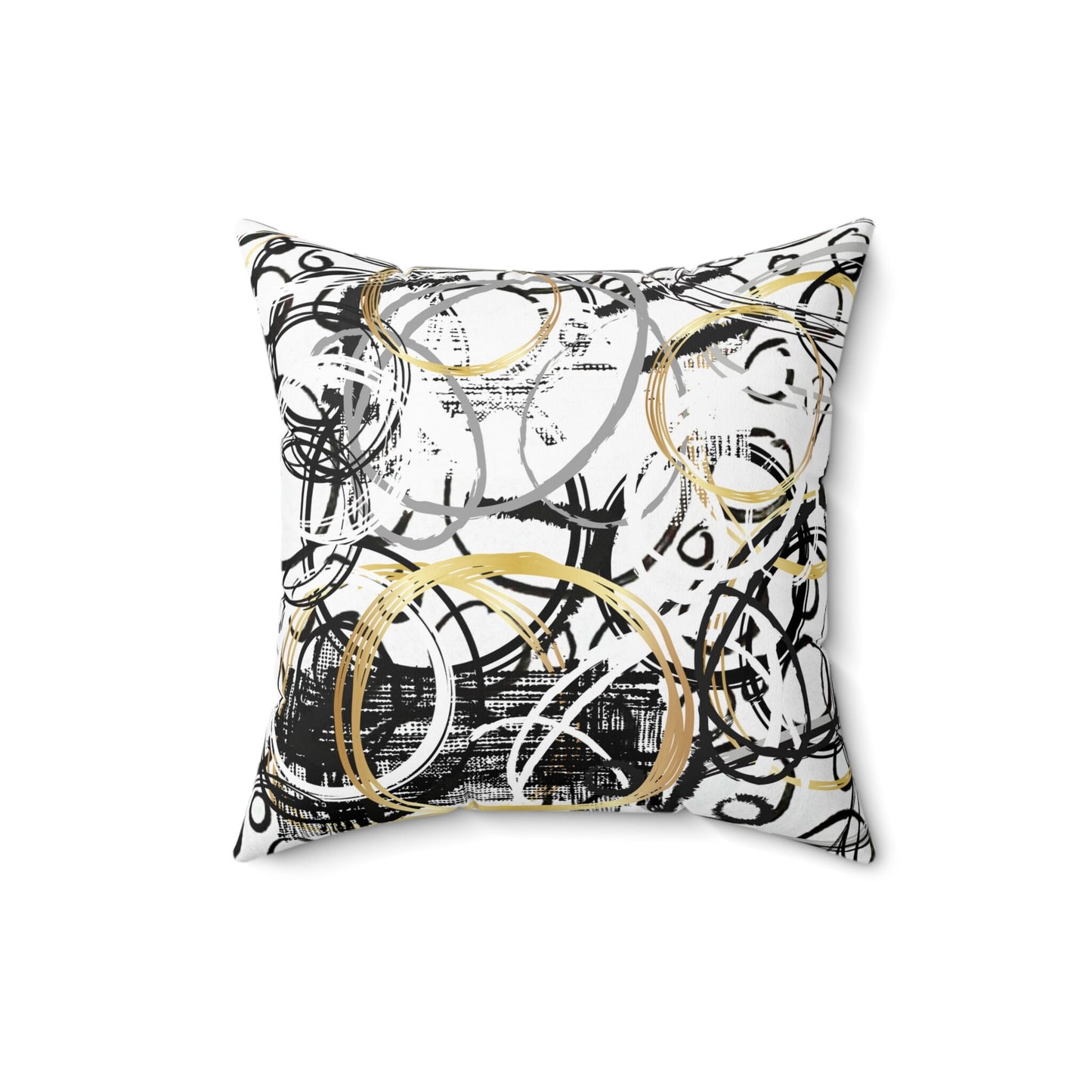 Spun Polyester Square Pillow with Bold B&W Abstract Design, Cement, Asphalt, Street, Original Art, Knife work, Random Shapes and Textures