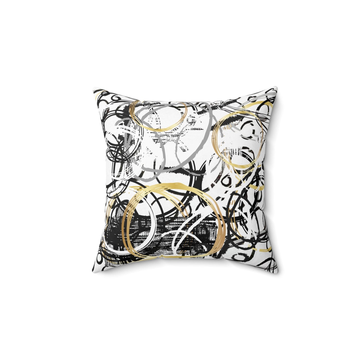 Spun Polyester Square Pillow with Bold B&W Abstract Design, Cement, Asphalt, Street, Original Art, Knife work, Random Shapes and Textures