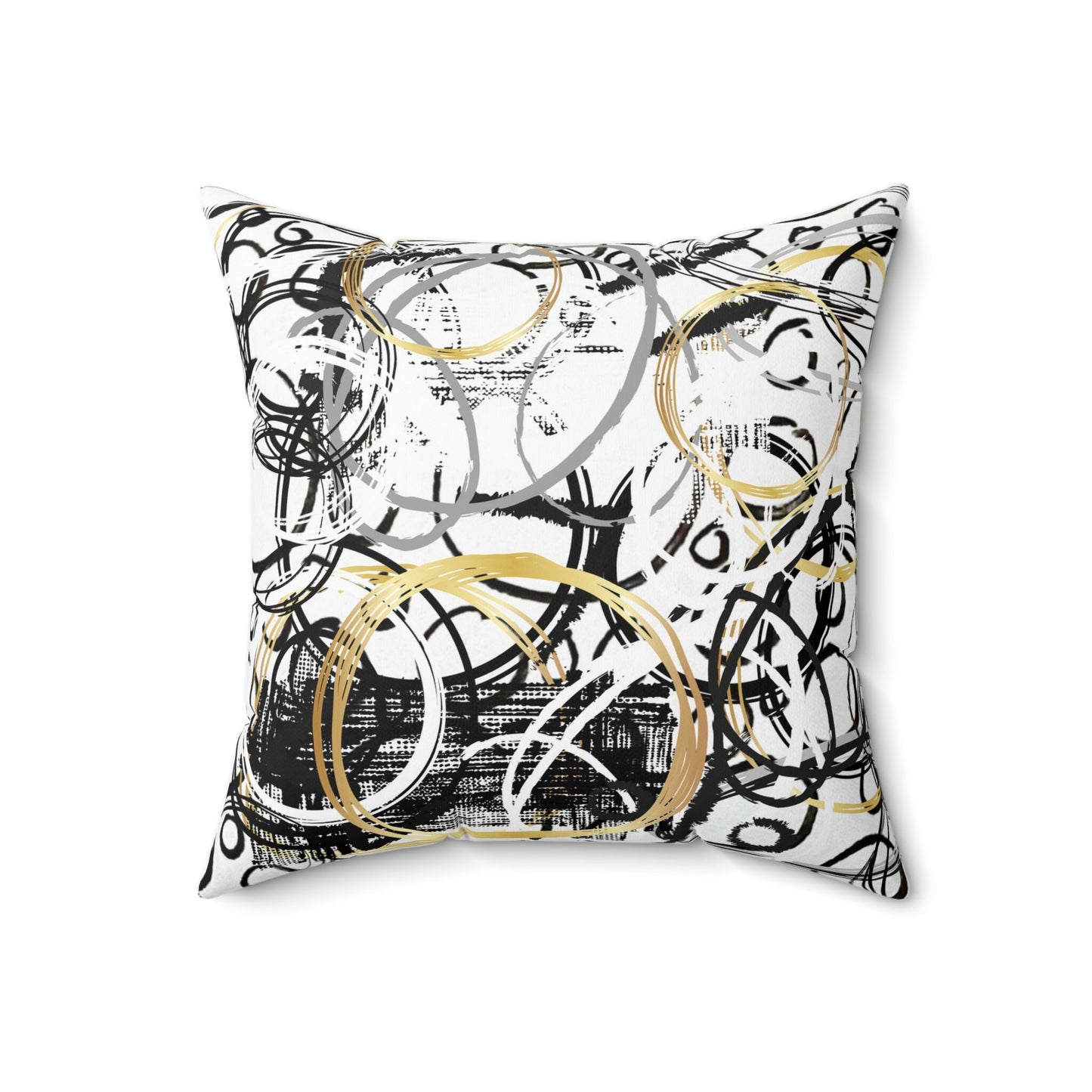 Spun Polyester Square Pillow with Bold B&W Abstract Design, Cement, Asphalt, Street, Original Art, Knife work, Random Shapes and Textures