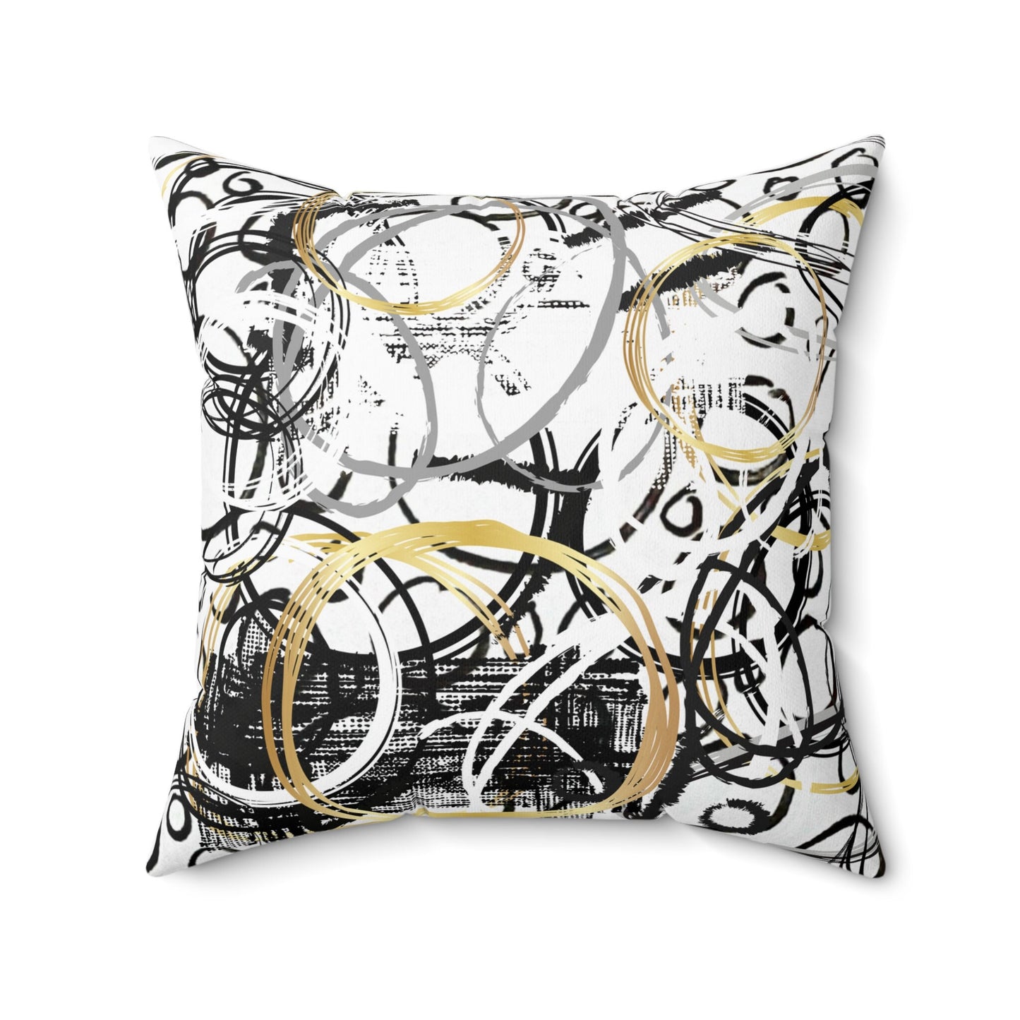 Spun Polyester Square Pillow with Bold B&W Abstract Design, Cement, Asphalt, Street, Original Art, Knife work, Random Shapes and Textures