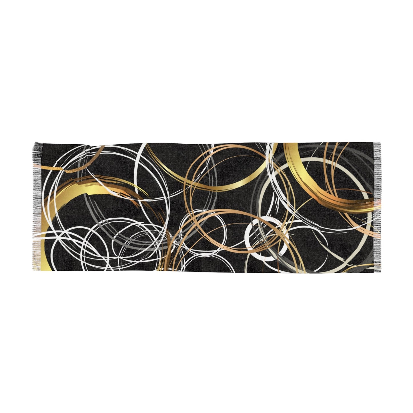 Light Scarf Black with Gold and White Circles Original Abstract Geometric Digital Design