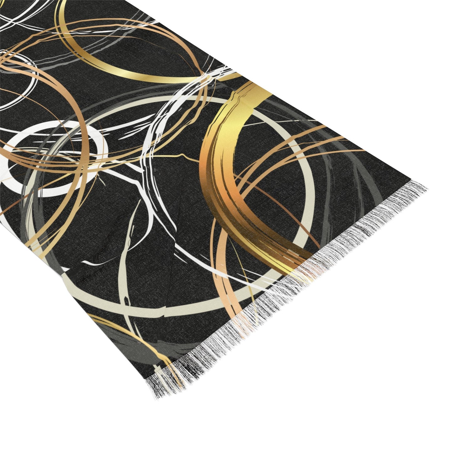 Light Scarf Black with Gold and White Circles Original Abstract Geometric Digital Design