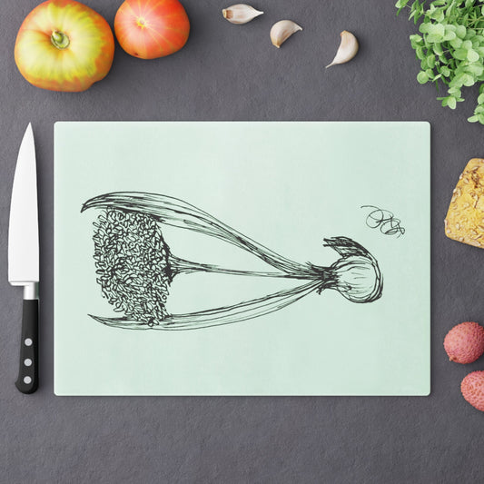 Cutting Board with Print of Original Hand Drawn Garlic Plant Great Kitchen Accent for Garlic Lovers and Gift Item