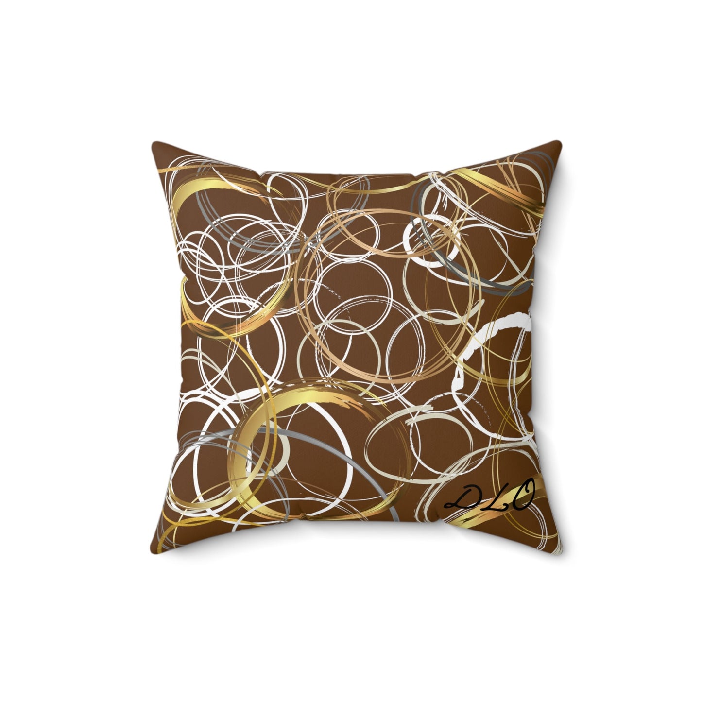 Spun Polyester Square Pillow Abstract Rings, Brown, Gold, Neutral Colors, Fashionable Statement Accent Piece for Any Room or Office