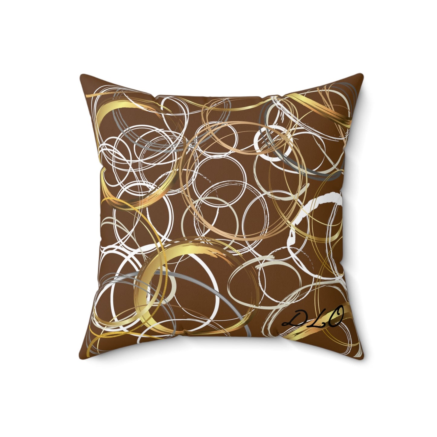 Spun Polyester Square Pillow Abstract Rings, Brown, Gold, Neutral Colors, Fashionable Statement Accent Piece for Any Room or Office