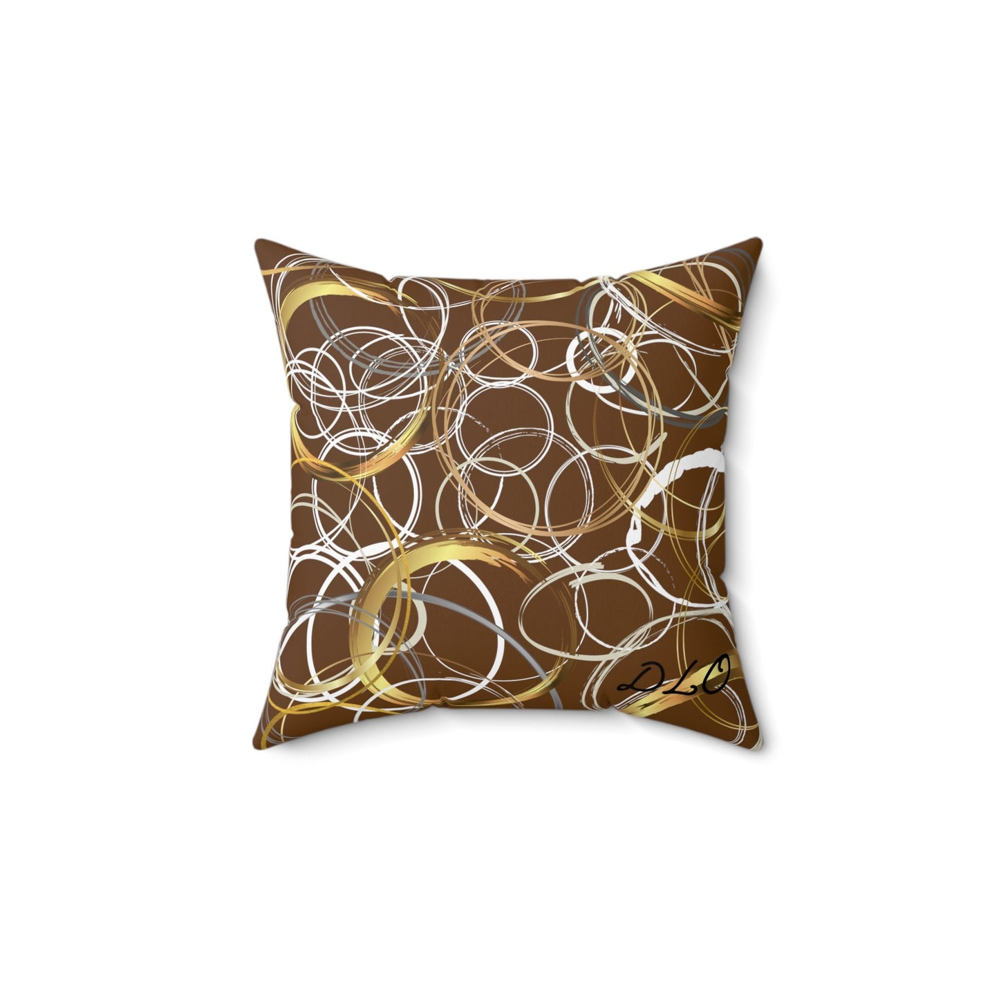 Spun Polyester Square Pillow Abstract Rings, Brown, Gold, Neutral Colors, Fashionable Statement Accent Piece for Any Room or Office