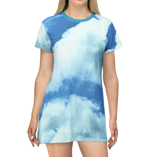 T-Shirt Dress Clouds, Nightie, Original Photograph Print, Blue Skies, Calming relax, Summer, Spring, pretty,fun,family,young,teen