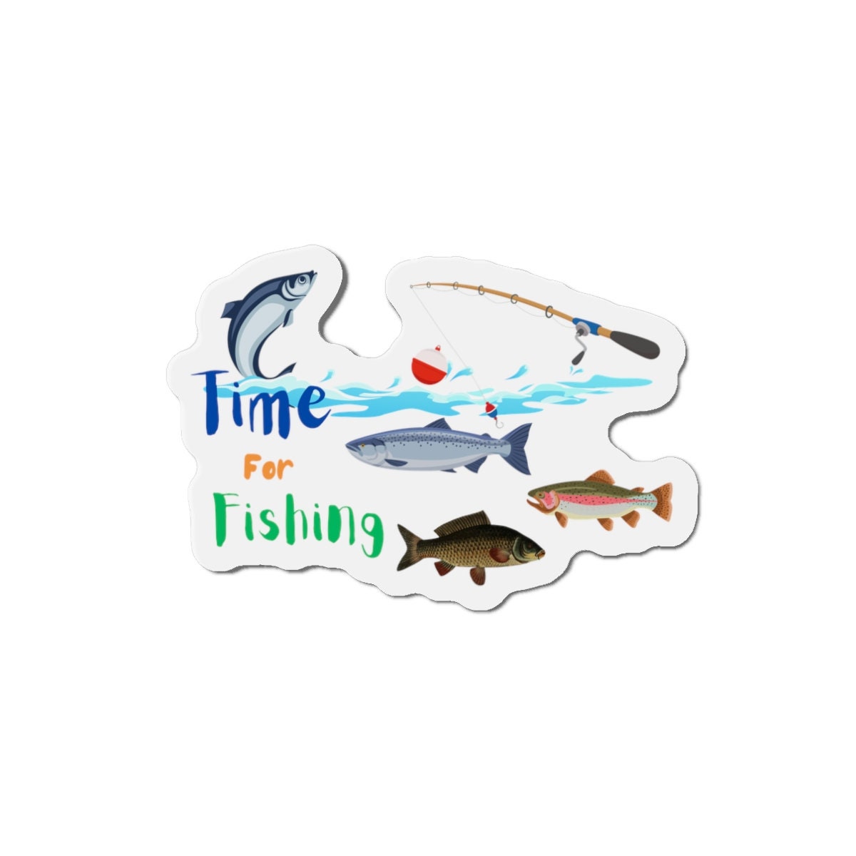 Die-Cut Magnets with Fun Fishing Theme, Angler Design and Gift, Fish, Rod and Bobber, Fishermen and Women Weekend Fishing, 5 Sizes